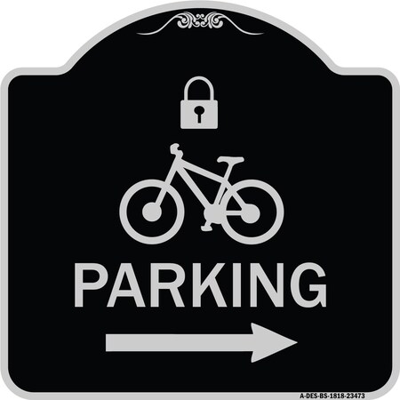 Signmission Parking W/ Lock Cycle & Right Arrow Heavy-Gauge Aluminum Sign, 18" x 18", BS-1818-23473 A-DES-BS-1818-23473